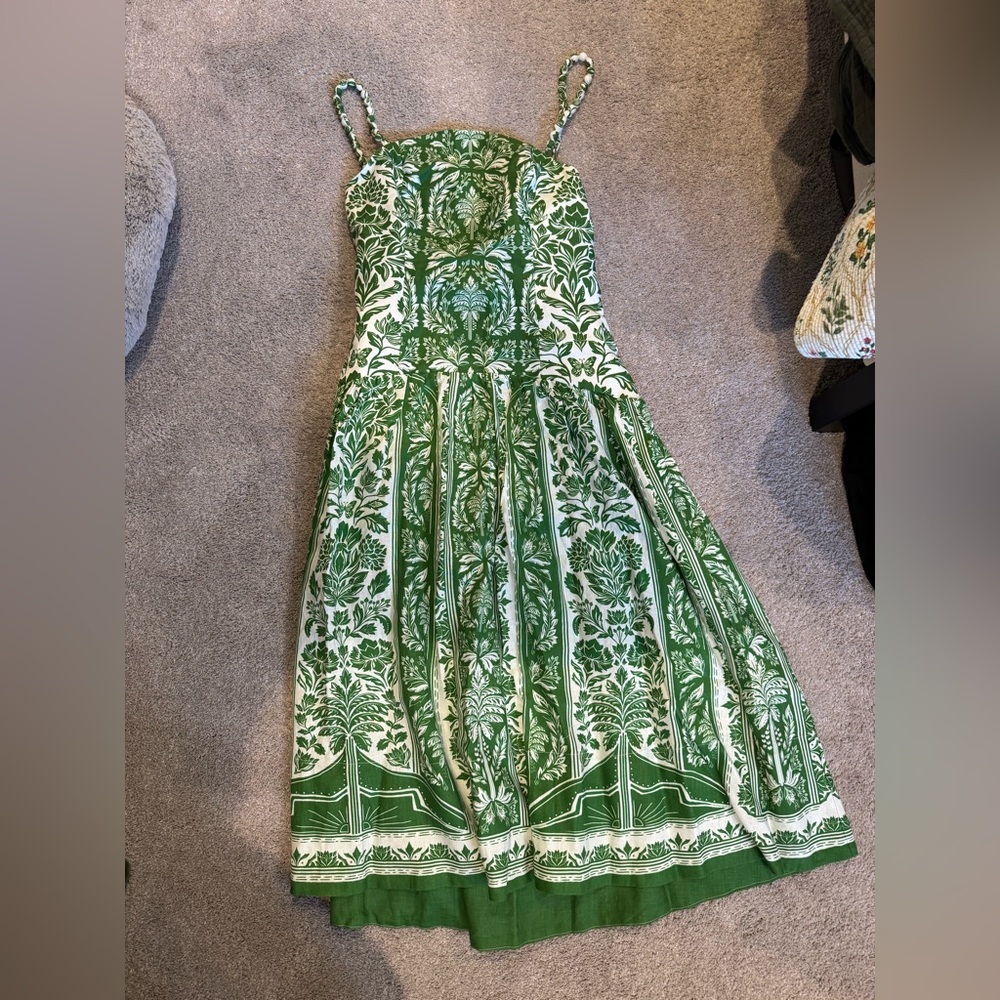 FARM Rio Green and White Midi Dress